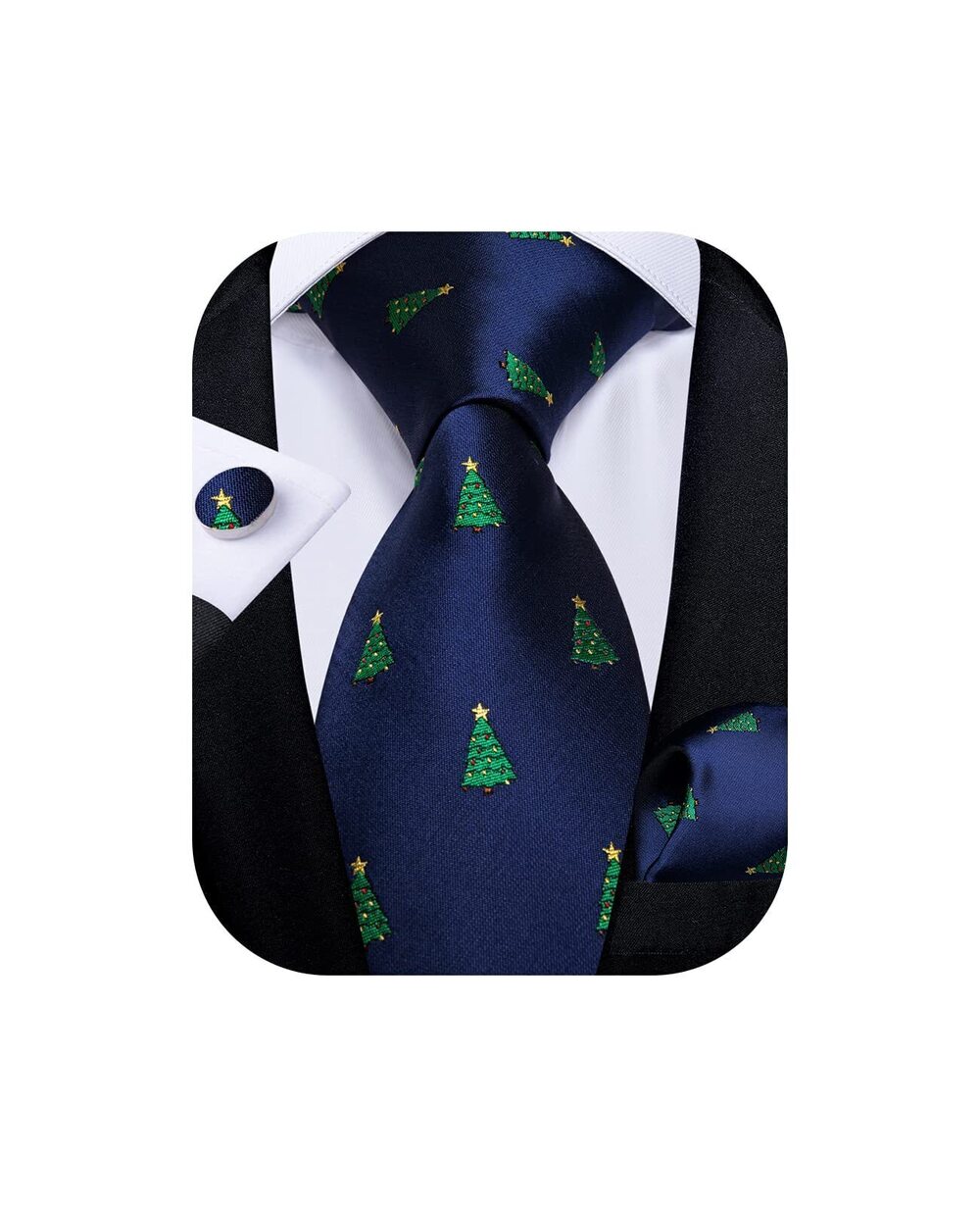 8936 Christmas Ties Xmas Holiday Necktie and Pocket Square Cufflinks Set